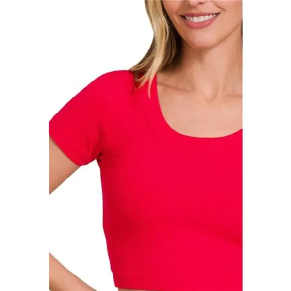 Zenana Ribbed Scoop Neck Crop Short‎ Sleeve Top - Image 2
