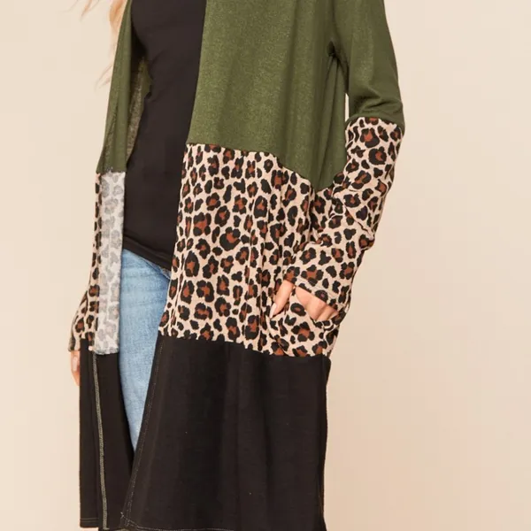 HAPTICS Western Boho Cheetah Small Colorblock Long Sleeve Pocket Cardigan - Image 4