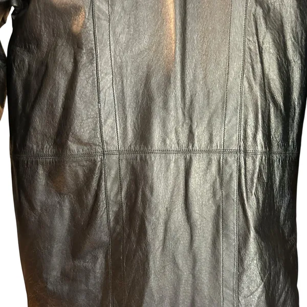 Vintage 90's Marco Morani Black Leather Long Trench Coat Women’s L Suede Trim - Image 13