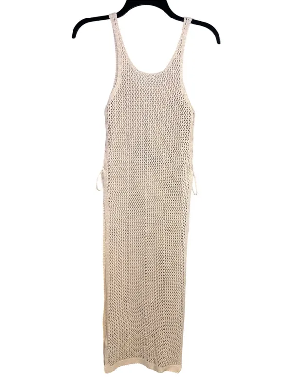 Beige Crochet Tank Maxi Swimwear Coverup Tan Size XS - Image 2