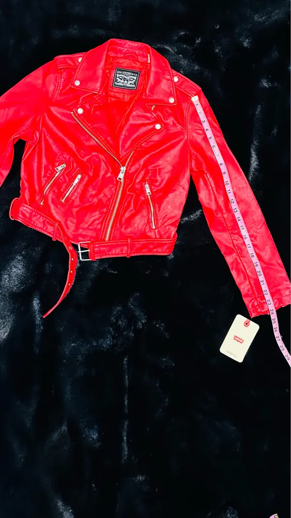 LEVI’s STRAUSS & CO Red Faux Leather Bomber Jacket - Image 8