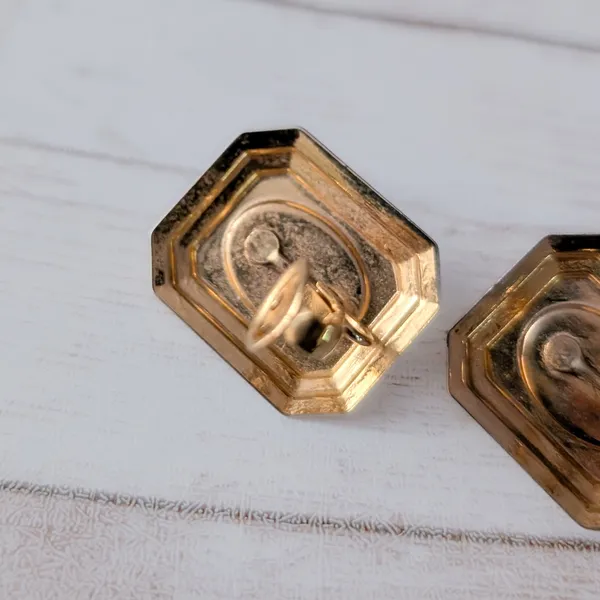 Vintage Clip On Earrings Rectangle Gold Tone & Pearlescent - Clip Repair Needed - Image 6