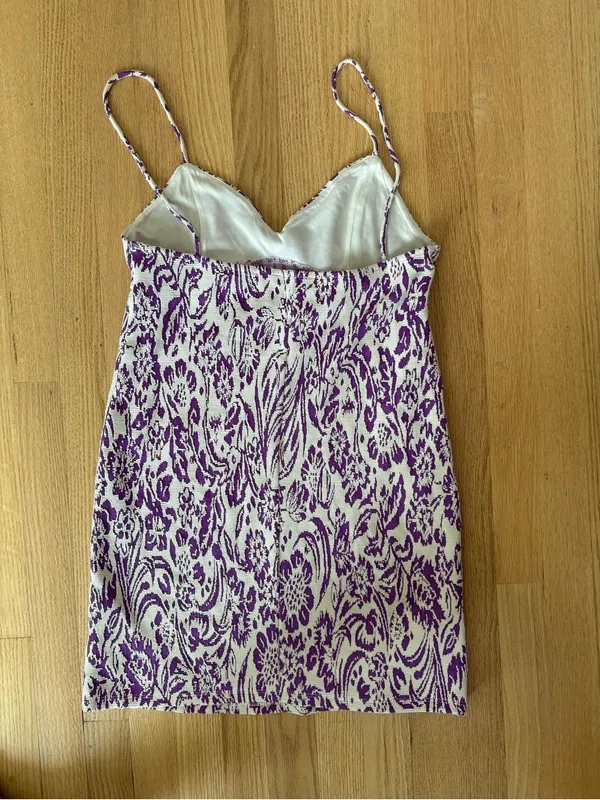 Zara Purple and Cream Floral Print Spaghetti Strap Slip - Image 2