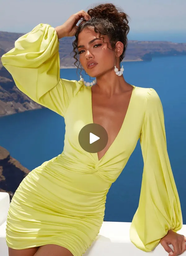 Oh Polly Ruched Satin Plunge Mini Dress - Image 2