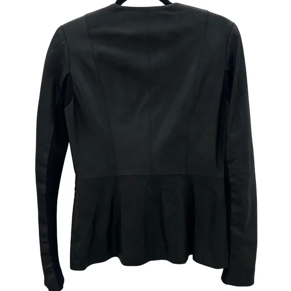 VEDA Black Lamb Leather Asymmetrical Moto‎ Biker Peplum Jacket Womens Sz Small - Image 3