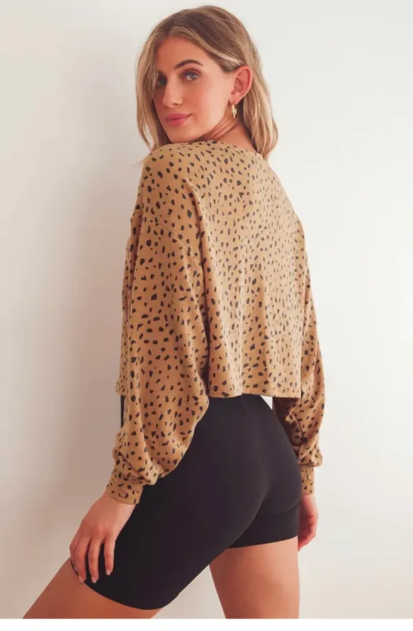 Lulus Last Spot Rust Brown Dot Print Pullover Sweatshirt - Image 2