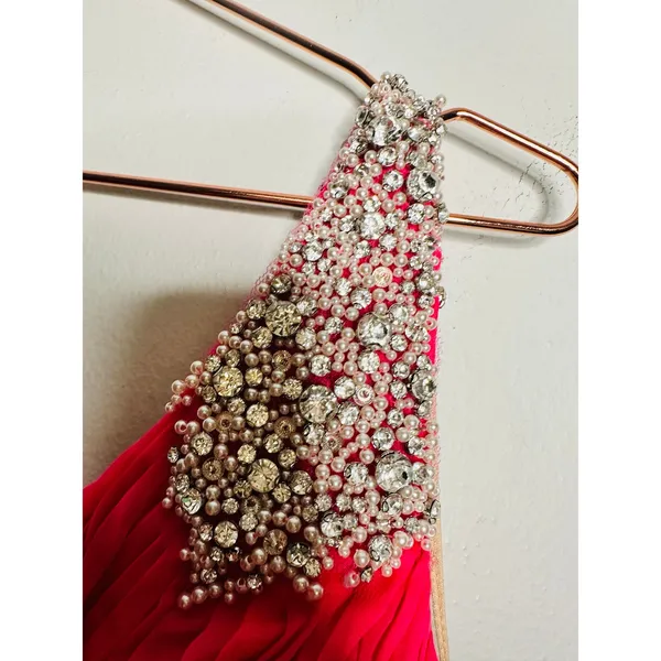 ASHLEYLAUREN Hot Pink Pleated Crystal Pearl Beaded One Shoulder Gown Size 8 - Image 9
