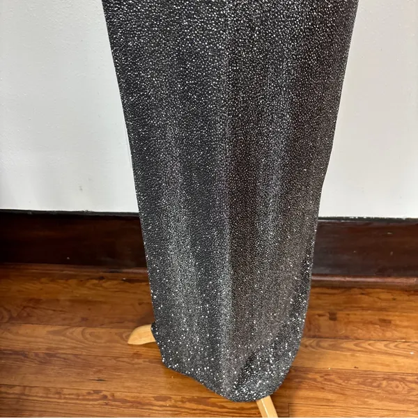 Jump Vintage 90s Black + Silver Glitter Full Length Sleeveless Prom Dress - Image 9