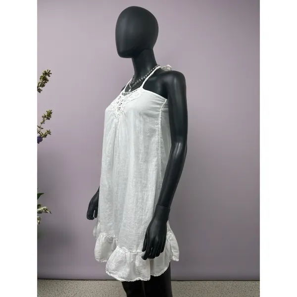 Lei White Crochet Halter Mini Dress Boho‎ Beach Cover Up Size S - Image 3