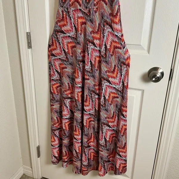 Veronica M Jene Stretch Drop Waist Maxi Dress Medium Boho Chevron Geometric - Image 9