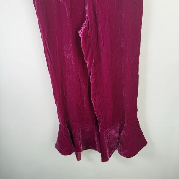 Trina Turk Velvet Silk Blend Flare Ruffle Capri Pants Preppy Retro Boho Womens 0 - Image 4