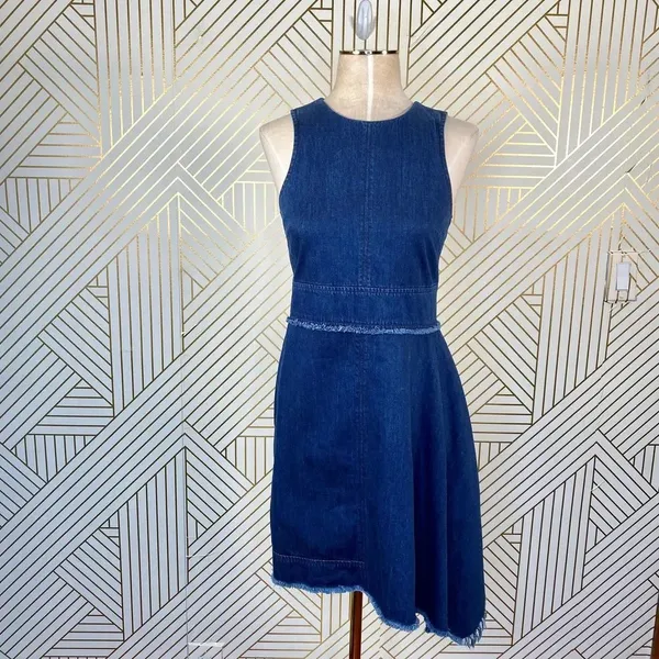 N/Nicholas Denim Flare‎ Side Sleeveless Dress Blue - Image 3