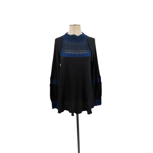Free People Snow Day Thermal Tunic Black Blue Long Sleeve Top‎ Size Medium - Image 3