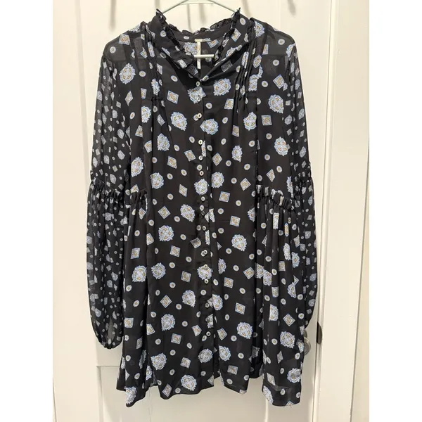 FREE PEOPLE Medallion Print Turn Turn Relaxed Fit Long Sleeve Mini Dress Medium - Image 2