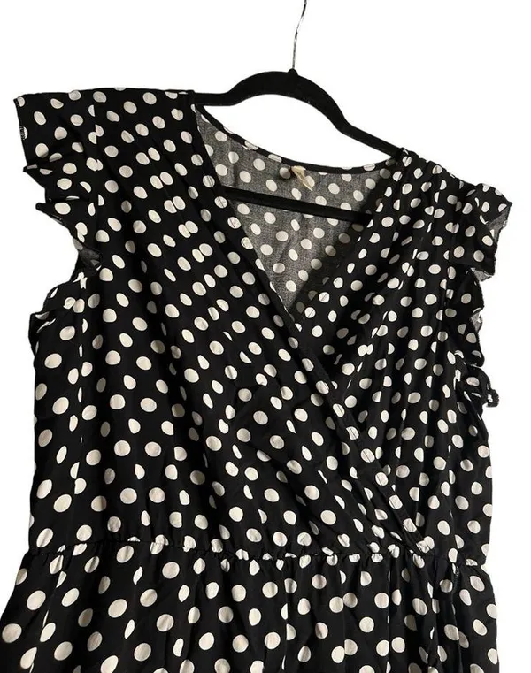 GRECERELLE Polka Dot High Low Faux Wrap Flowy High Low Maxi Dress Black White XL - Image 7