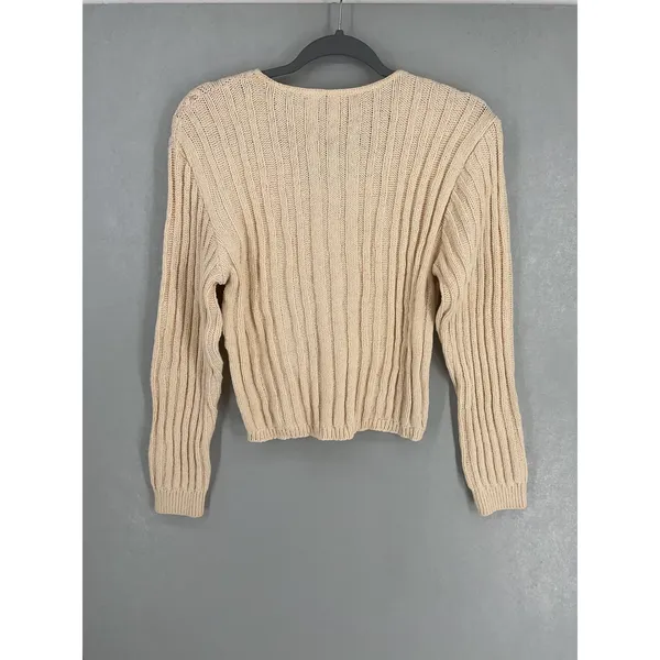 Expressions Womens Cardigan Vintage 90s Cable Knit Button Front Cream Medium - Image 3