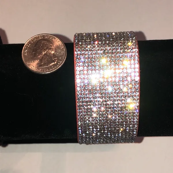 Crystal Pavé Wide Cuff Orange Melon Color Bracelet - Silver Sparkle - Image 4