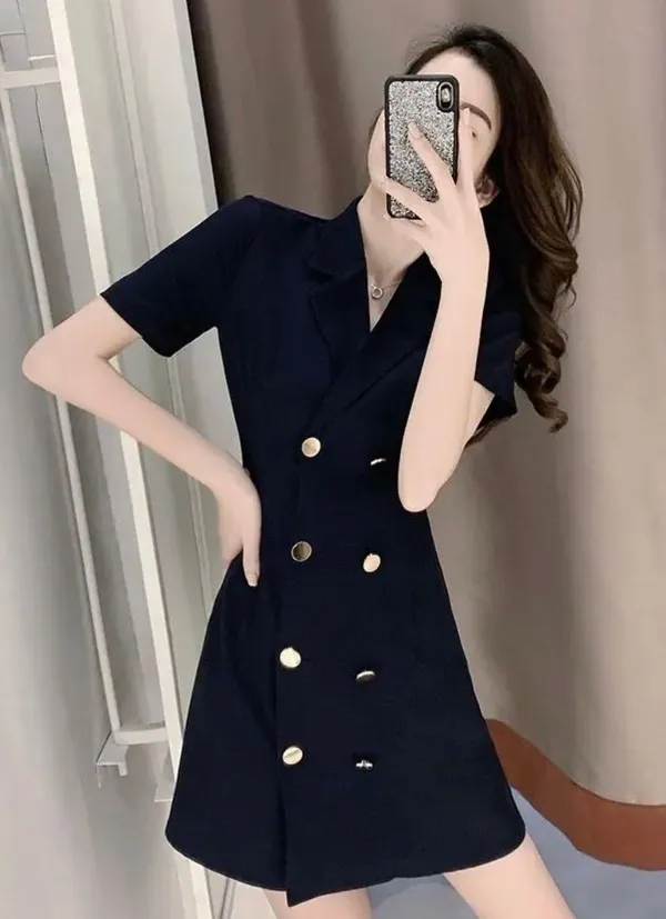 Small Black Vest Dress Korean Small Button Lapel Blazer Nwot Dress - Image 4