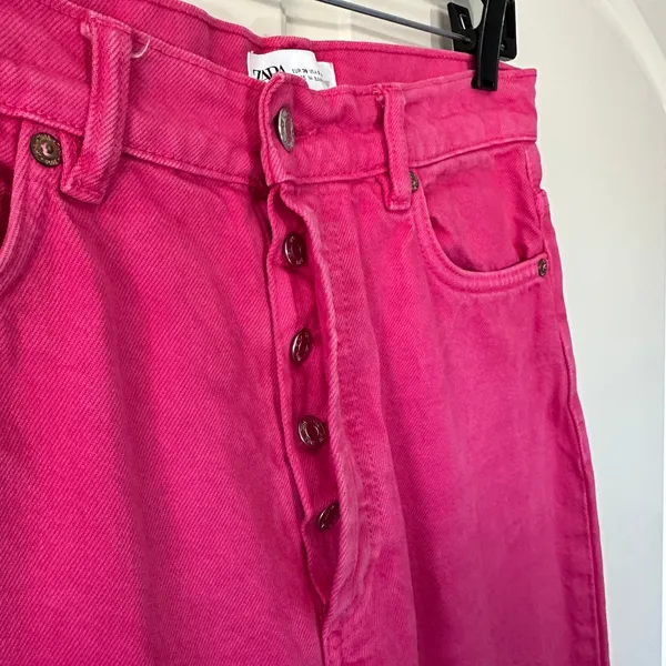 Zara Hot Pink High Waist Mom Jeans Straight Leg Button‎ Fly Preppy Womens 6 - Image 2