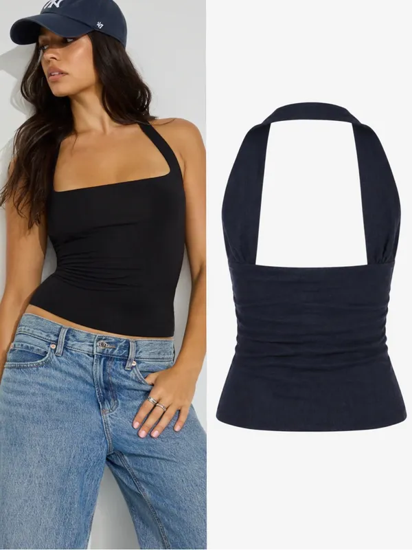 NWT • Double Lined Halter Tank Top Black Size L - Image 2