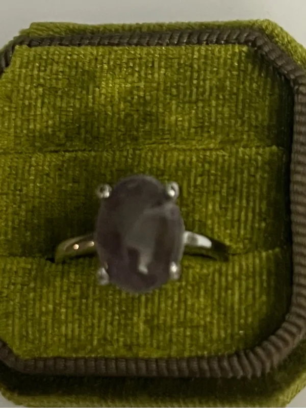Elegant/Classic Titanium Steel Silver Faux Amethyst Gemstone Ring S 9 - Image 2