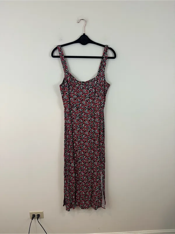 Zara Floral Midi Dress with Slit Satin Material Size Large Women's - Image 2