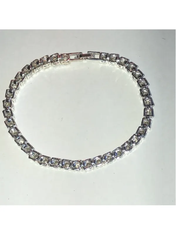 Elegant Reddish Orange Rhinestones and Silver Tone Tennis Bracelet - Image 6