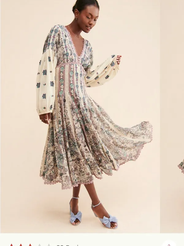 Anthropologie Let Me Be Floral Embroidered Lace Long Sleeve Bohemian Maxi Dress - Image 5