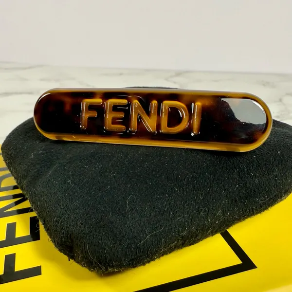 Fendi Brown Tortoise Logo Hair Clip - Image 6