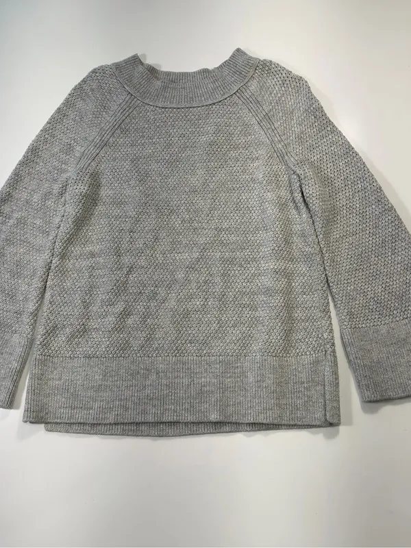 LOFT 100%. Otto Gray Crewneck Sweater with Bell Slit Sleeves Size Medium - Image 2