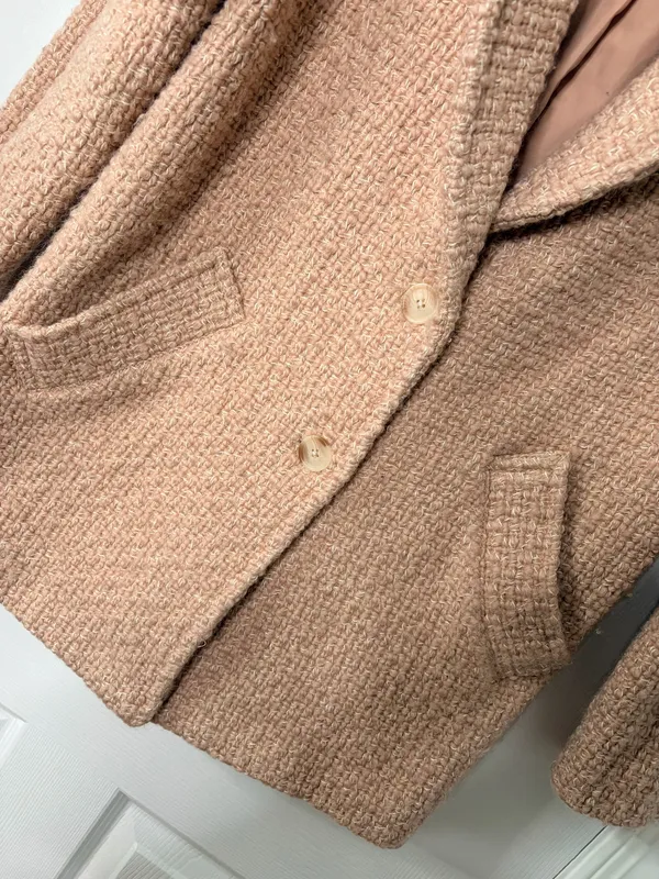 Abercrombie & Fitch Womens XS Blush Pink Boucle Coat Quiet Luxury Preppy Chic - Image 7