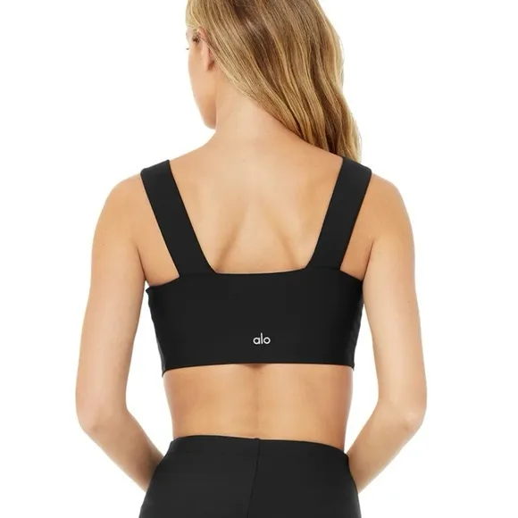 ALO sports bra airlift fast zip up o-ring square neck crop top workout - Image 4