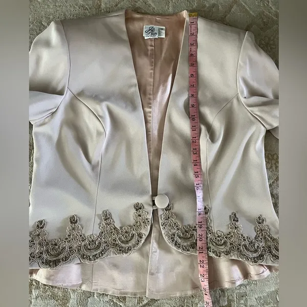 Vintage Jill Paige Beaded Blazer Champagne Embroidered Formal Jacket M-L - Image 6