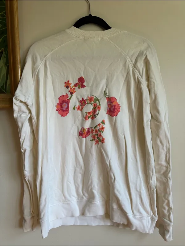 Peloton Tropical Floral Hibiscus Logo Crew New Sweater Womens Small - Image 5