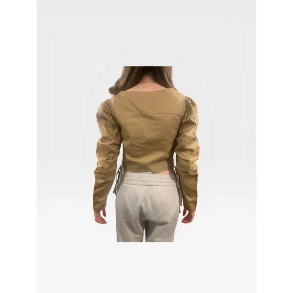 Revolve Lovers and Friends Crop Top Khaki Ruched Puff Sleeve Regencycore Small - Image 6