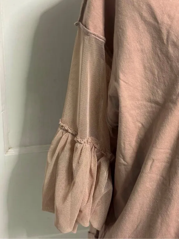 Umgee Dusty Rose Ruffle Mesh Sleeve Pullover - Image 3