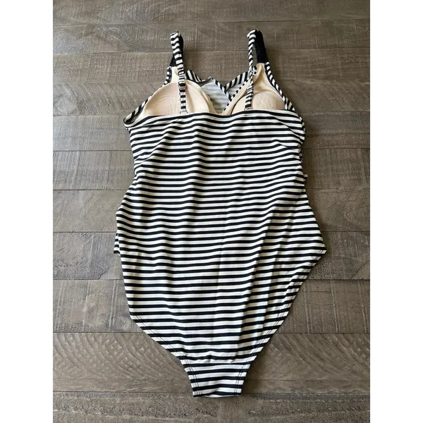 MERONA‎ Black White Striped One Piece Swimsuit Adjustable Straps Size Large - Image 4