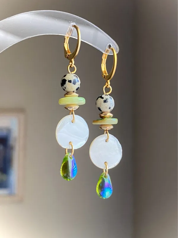 Handmade unique retro vintage fairy boho style dangle earrings🌀🍃💛 - Image 4