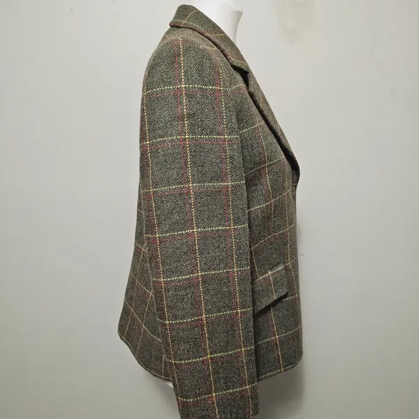 Vintage Petite Sophisticate Drab Olive Plaid Wool Blend Blazer Size 12 - Image 2