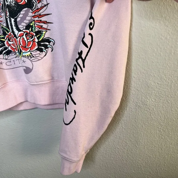 Ed Hardy Womens y2k Pink Panther Graphic Cropped Sweatshirt Medium - Image 5