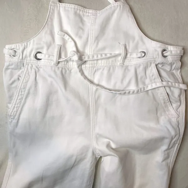 Free People Denim Overalls Size S White Tie Waist Dungarees Utility Jumpsuit - Image 11