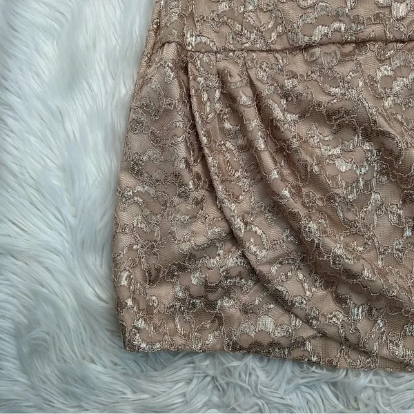 Kameez Womens Mini Halter Dress Gold Glitter Lace Faux Wrap Skirt Lined Zip Back - Image 4