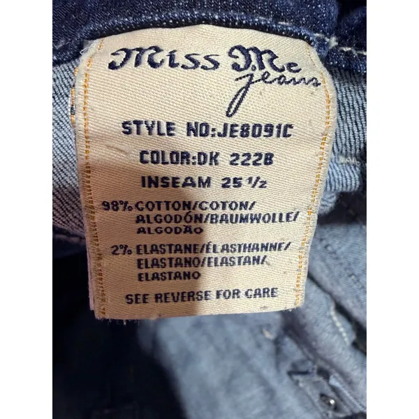 Miss Me Signature Crop Jeans Size 32 Blue Inseam 25.5" JE8091C Embellished Boho - Image 6