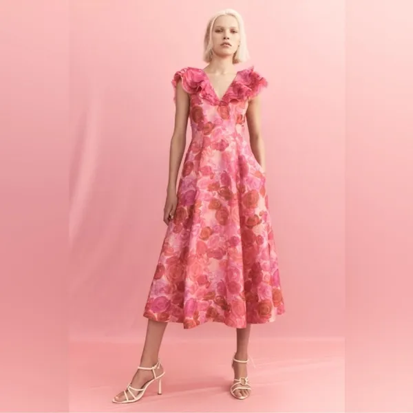 Aje Enchanted Floral Plunge Midi Dress AU4/US0 - Image 3