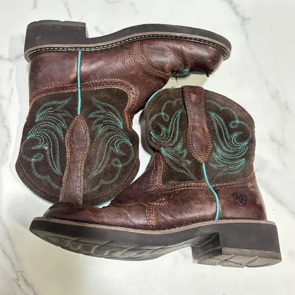 Ariat‎ Fatbaby Brown Leather Turquoise Stitch Western Cowboy Boots Womens 7B - Image 7