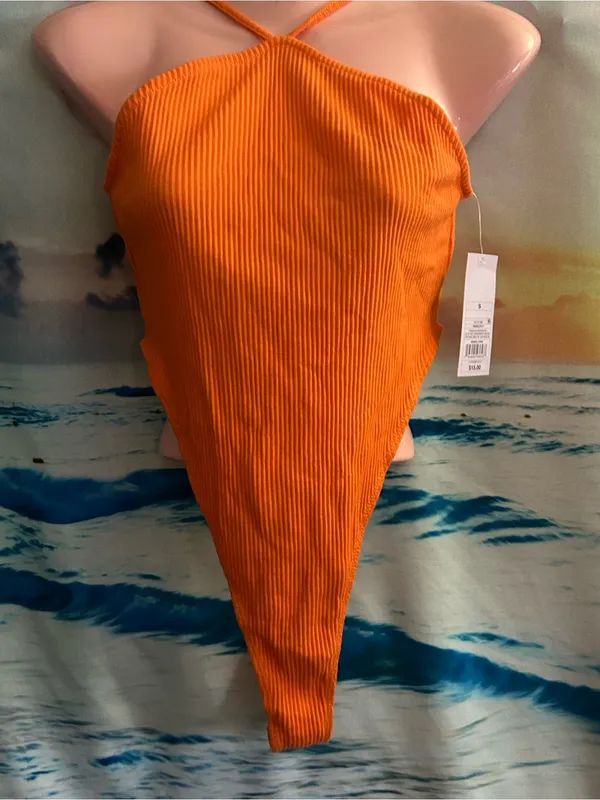 Wild Fable Women’s Ribbed Orange One Piece Swimsuit Bathing Suit NWT SM - Image 2