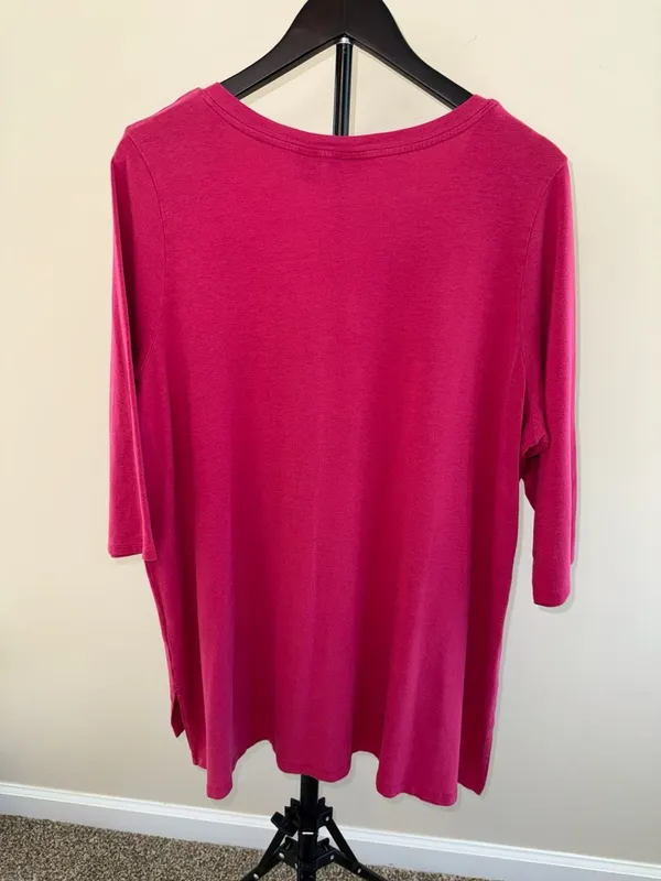 Tahari Pink V-Neck Pima Cotton Blend Plus Size Tunic 2X - Image 3