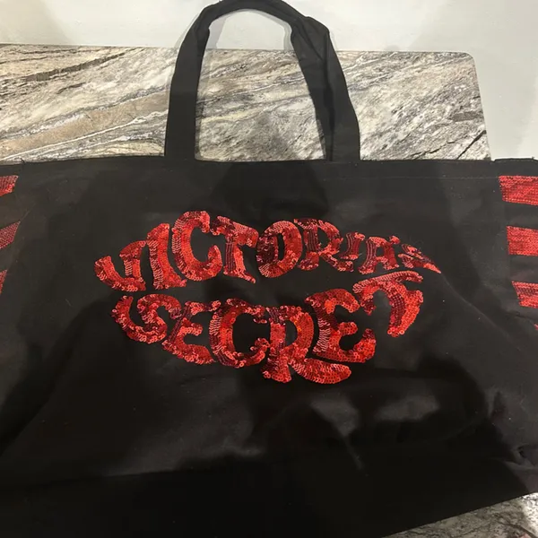 Victoria's Secret Black and Red Canvas Tote - Image 3