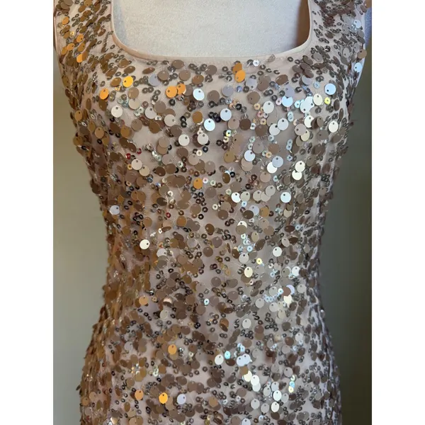 GUESS Champagne Sequin Sleeveless Mini Cocktail Dress glam‎ Y2K bling party 4 - Image 4