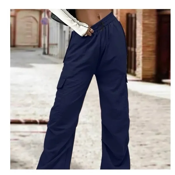 Abercrombie & Fitch Navy Nylon Cargo Pants Size XXS Wide Leg Pullon - Image 3